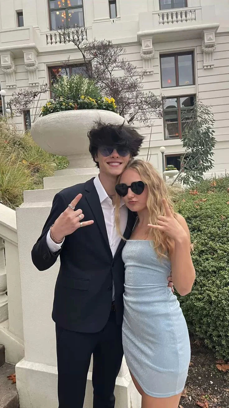 Luolandi Light Blue Straps Sheath Short Party Dress Homecoming Dress Simple Formal Dress